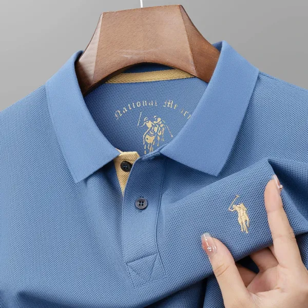 Polo Ralph Lauren Classic Fit Pique Polo Shirt Blue with Gold Pony Logo Tops Polo - 1