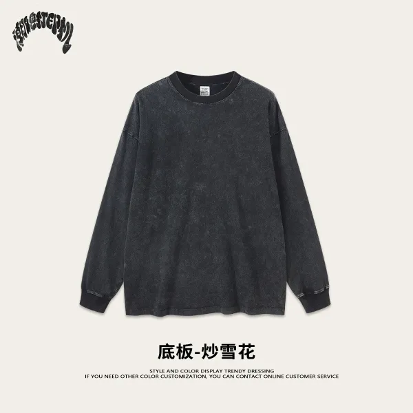 Design Long Sleeve T-Shirt - Washed Black 'Fried Snowflake' Print - 1