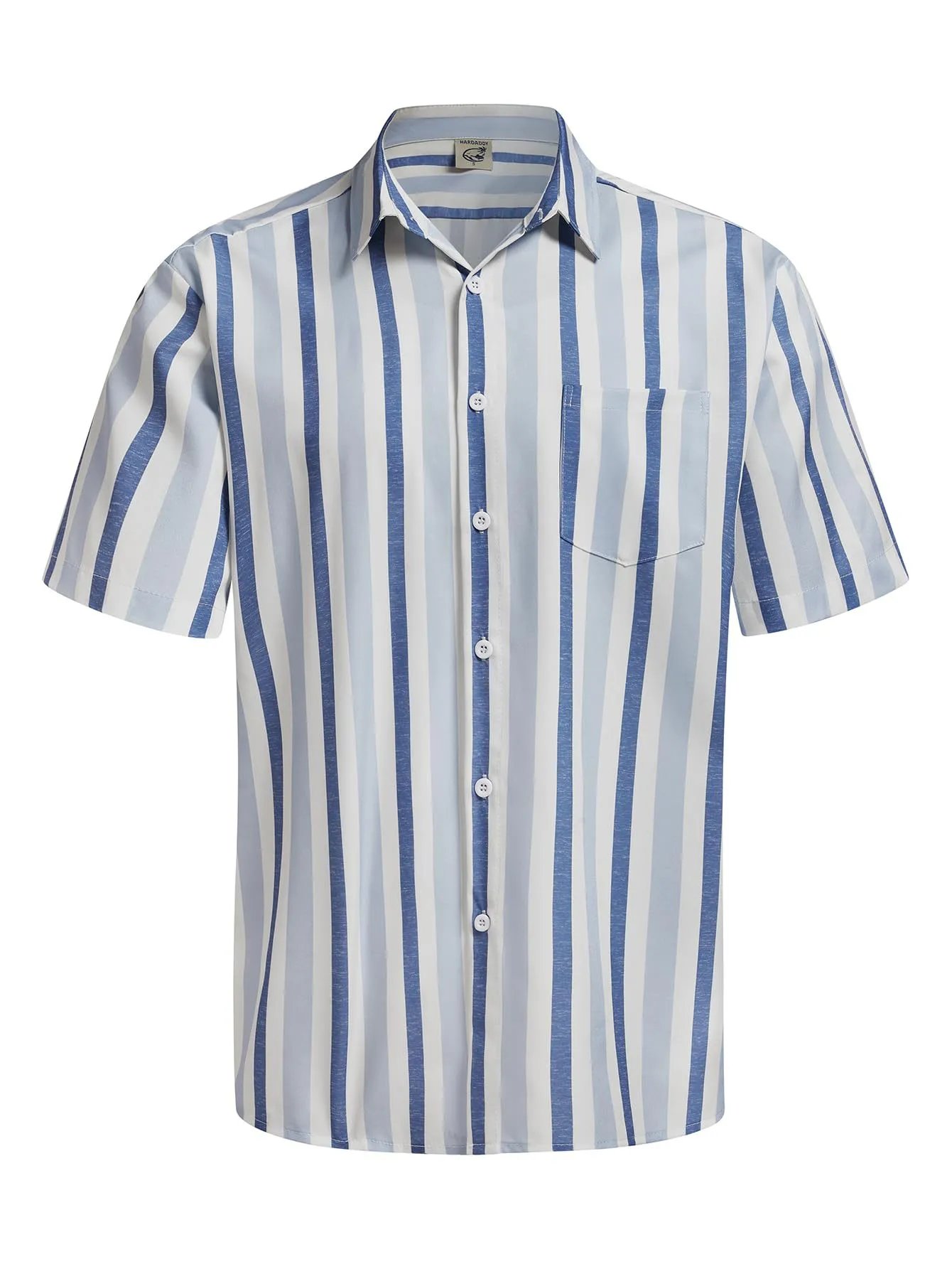 Design Harddaddy Striped Short-Sleeve Button-Up Shirt White and Gray Shirt - 19