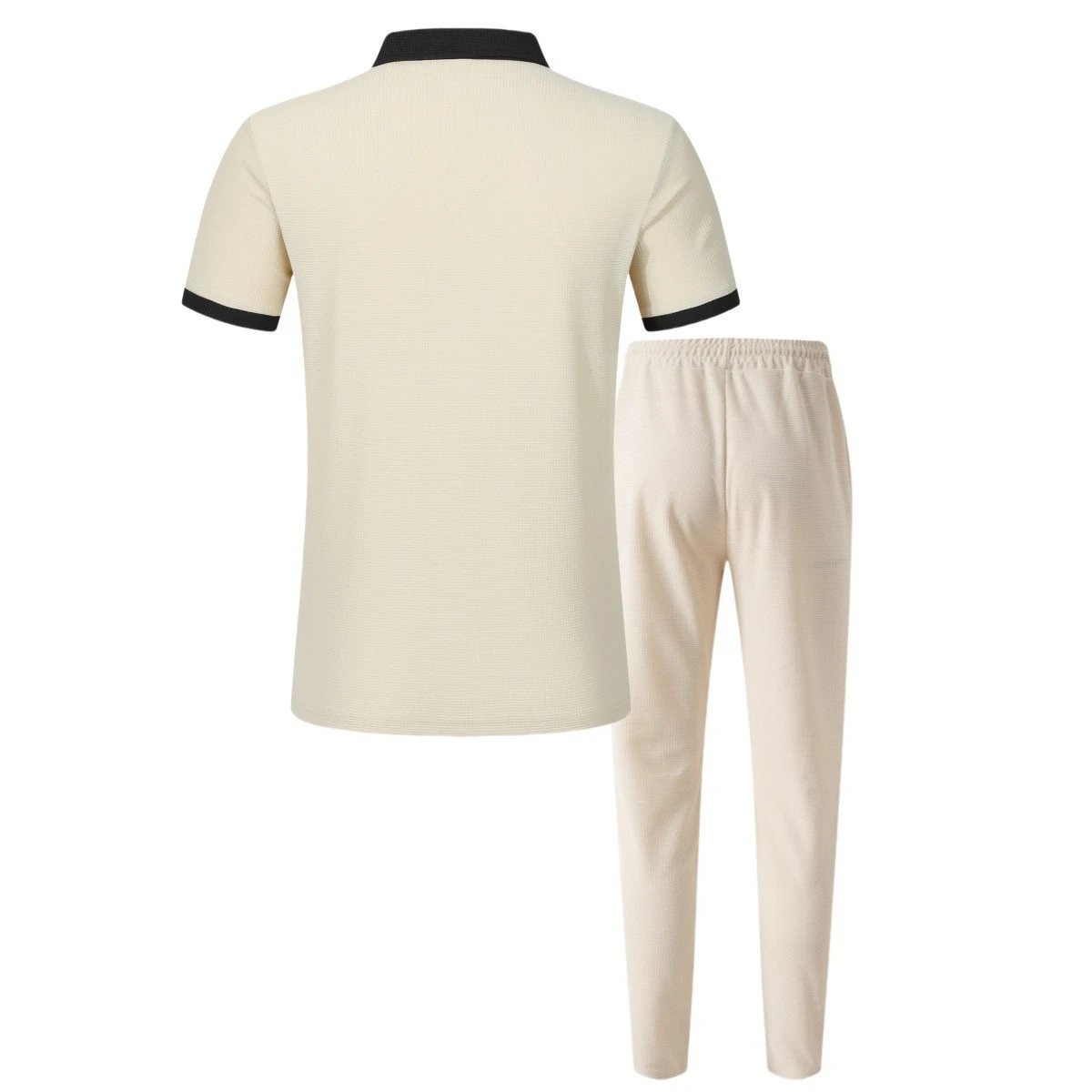 Design Two-Tone Textured Polo and Matching Pants Set Gray / Black - 8