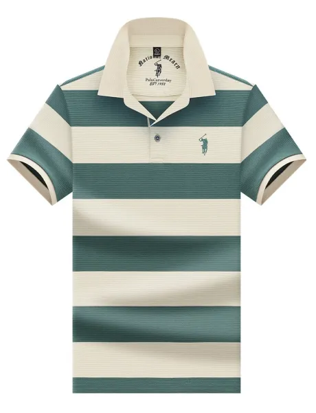 Polo Ralph Lauren Striped Polo Shirt in Teal and Beige Tops.polo - 12