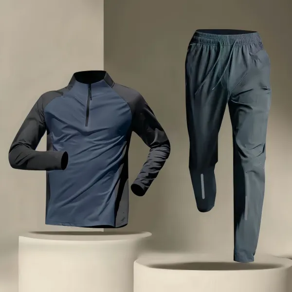 Design Performance Half-Zip Base Layer and Track Pants Set Blue-Gray - 1