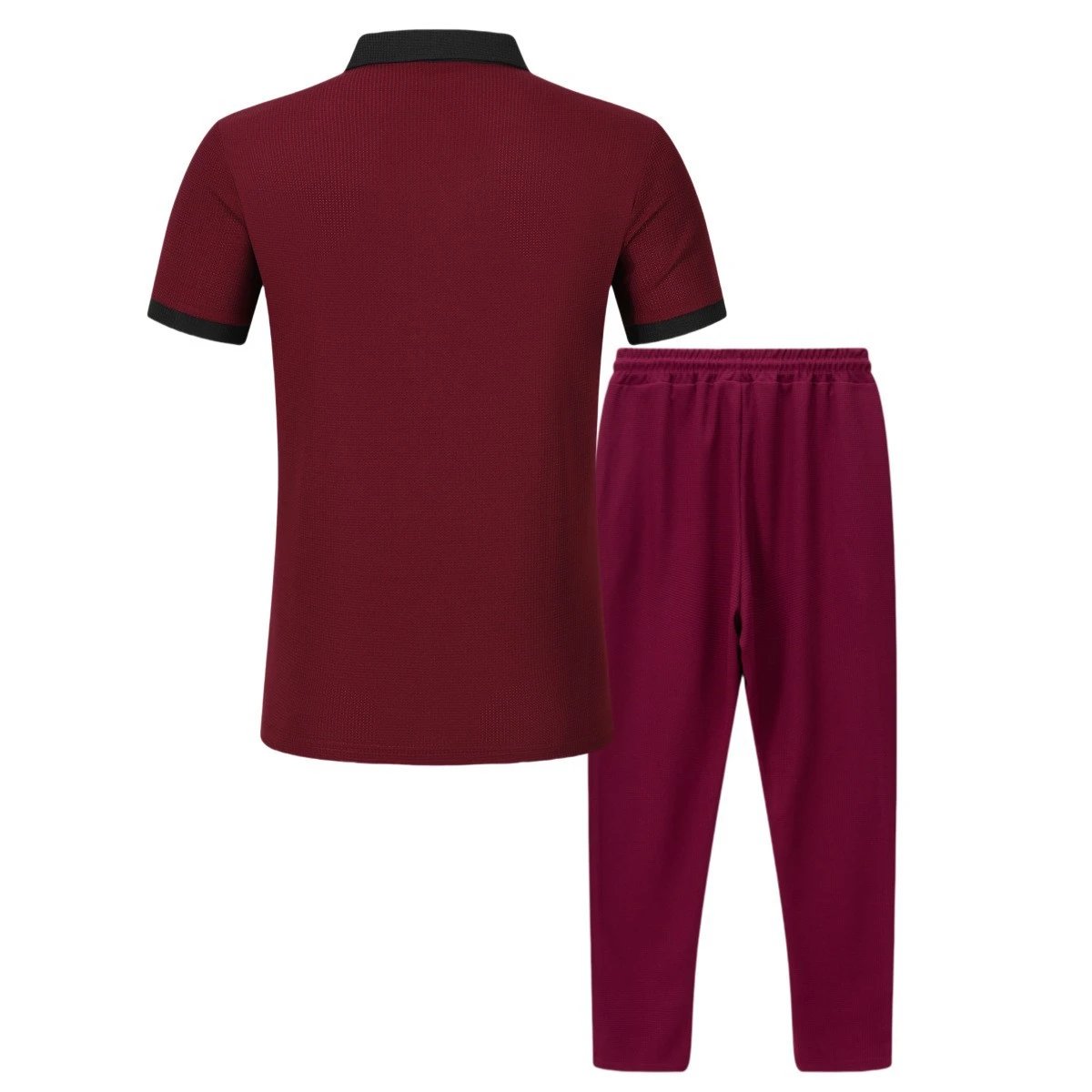 Design Two-Tone Textured Polo and Matching Pants Set Gray / Black - 17