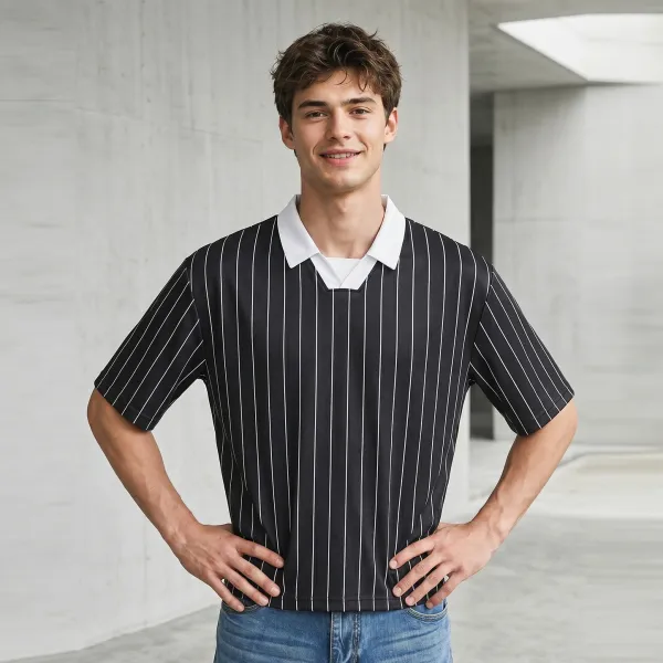 Design Pinstripe Polo Shirt Navy White Tops.polo - 4