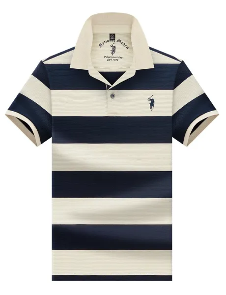Polo Ralph Lauren Striped Polo Shirt in Teal and Beige Tops.polo - 16