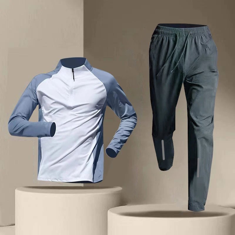 Design Performance Half-Zip Base Layer and Reflective Jogger Set Light Blue / White Activewear - 7
