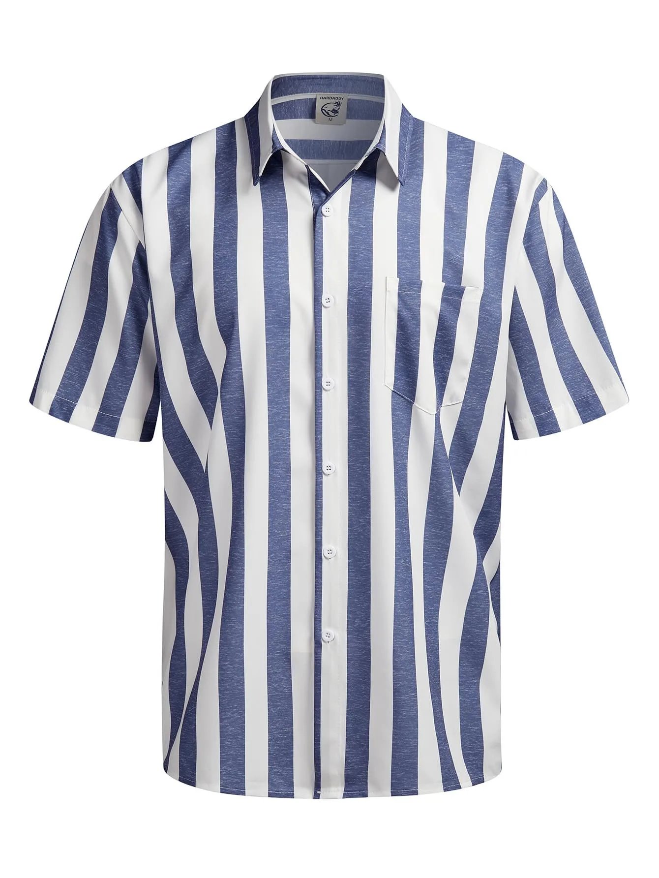 Design Harddaddy Striped Short-Sleeve Button-Up Shirt White and Gray Shirt - 23