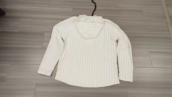 Design Striped Hooded Henley Shirt Gray Hoodie - 6