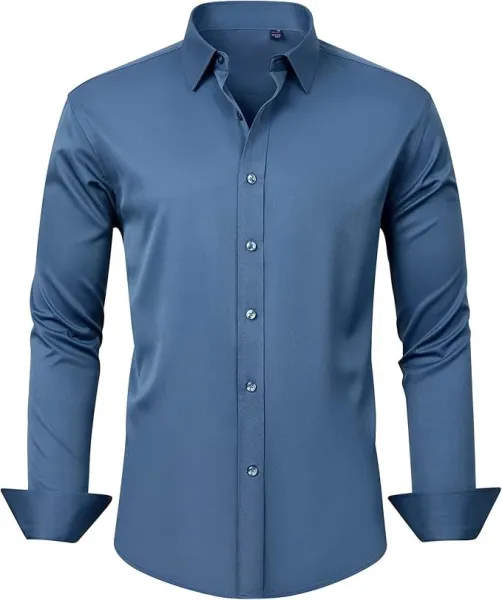 Design Classic Fit Solid Blue Dress Shirt - 1