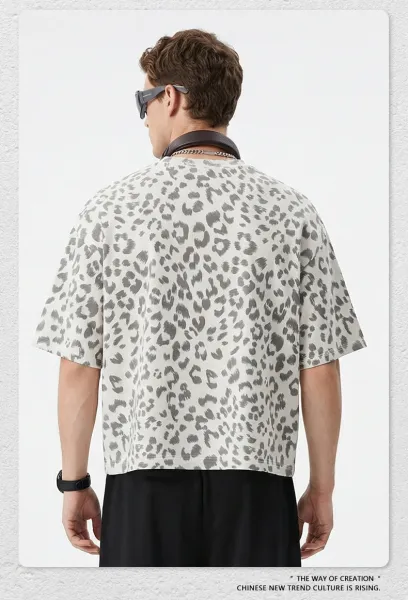 Design Beingmove Leopard Print Oversized T-Shirt Gray T-Shirts - 18
