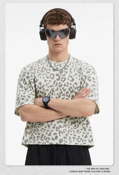 Design Beingmove Leopard Print Oversized T-Shirt Gray T-Shirts - 20