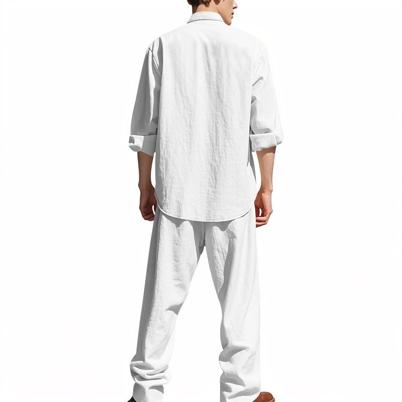 Design Linen Shirt and Pants Set White Casual Set - 9