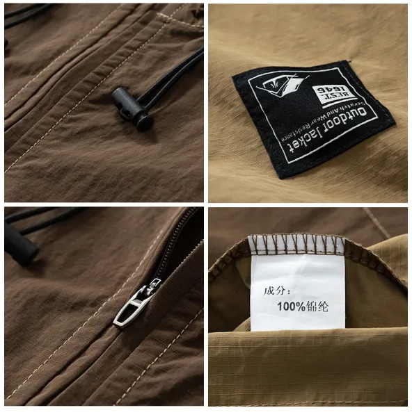 Design Short-Sleeve Half-Zip Windbreaker in Brown and Beige Outerwear.windbreaker - 13