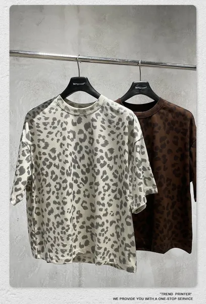 Design Beingmove Leopard Print Oversized T-Shirt Gray T-Shirts - 26