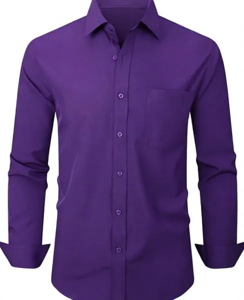 Design Classic Fit Solid Purple Dress Shirt - 1