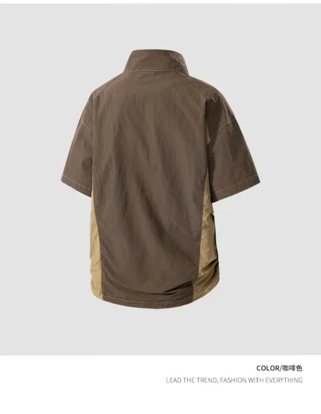 Design Short-Sleeve Half-Zip Windbreaker in Brown and Beige Outerwear.windbreaker - 15