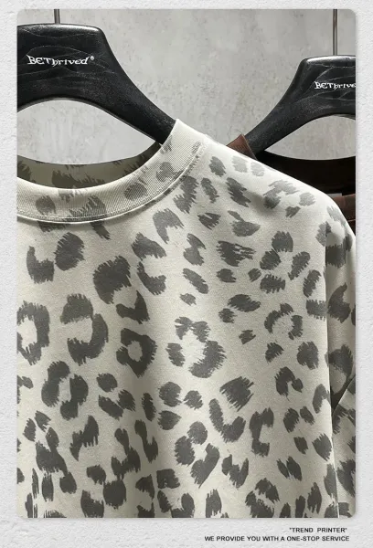 Design Beingmove Leopard Print Oversized T-Shirt Gray T-Shirts - 27