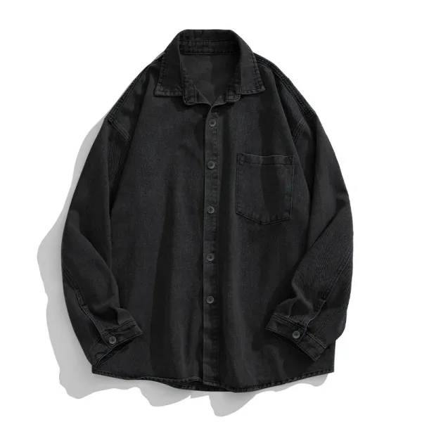 Design Oversized Washed Black Denim Shirt Tops Shirt - 1