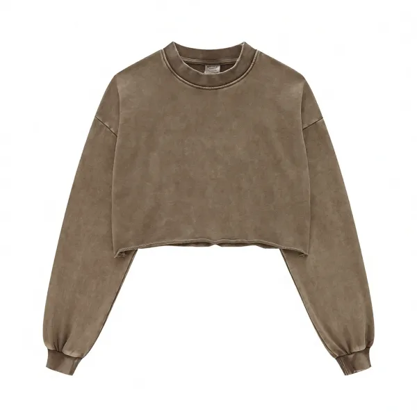 Design Cropped Acid Wash Gray Sweatshirt Sweater - 2