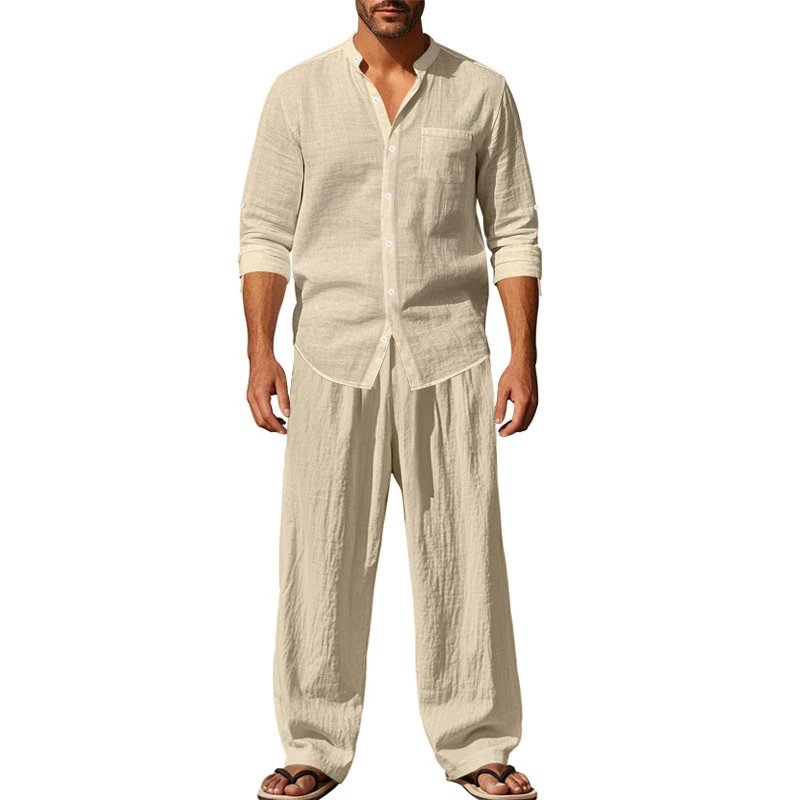 Design Linen Shirt and Pants Set White Casual Set - 34