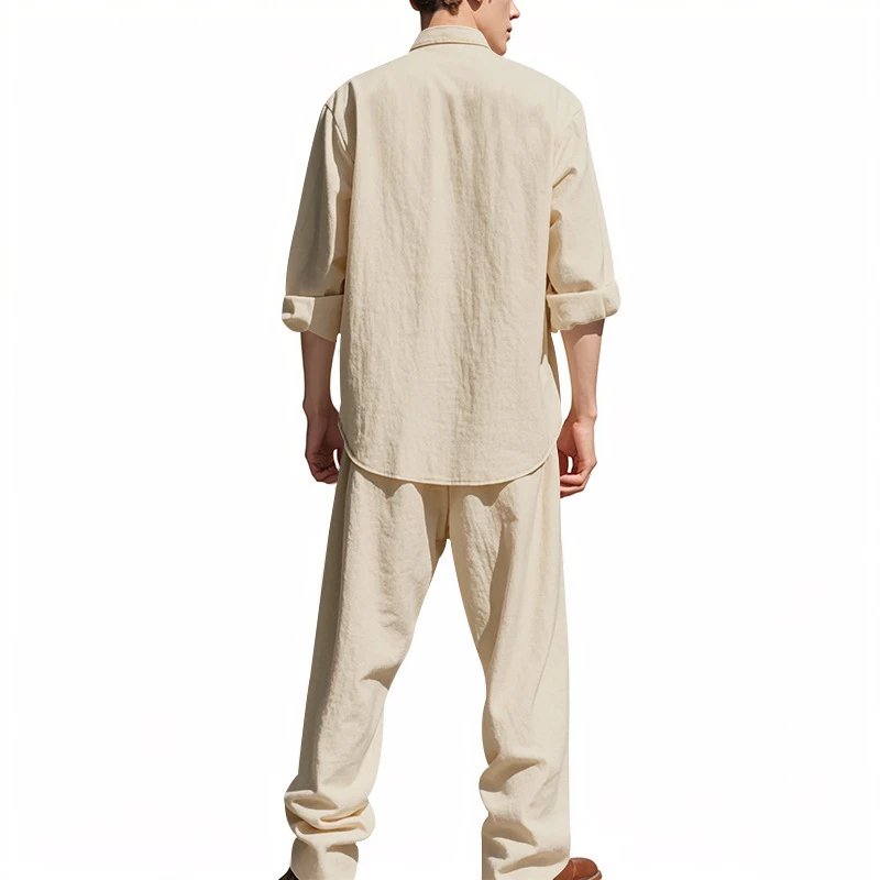 Design Linen Shirt and Pants Set White Casual Set - 36