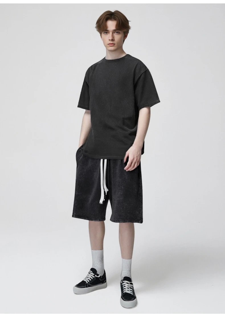 Design Acid Wash Gray T-Shirt and Shorts Set - 10