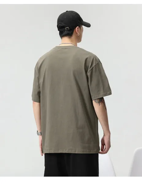 Design Mountain Embroidery Olive Green T-Shirt Tops.t Shirts - 11
