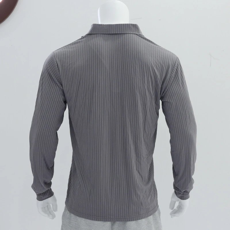 Design Long Sleeve Ribbed Polo Shirt White Tops Polo - 7
