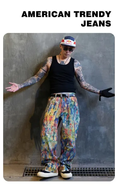 Design Abstract Paint Splatter Wide-Leg Pants Multicolor Pants - 2