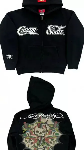Design Ed Hardy Cream Soda Zip-Up Hoodie Black Hoodie - 1