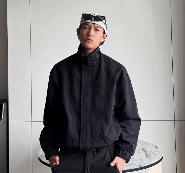 Design Windbreaker Jacket Black Outerwear - 1