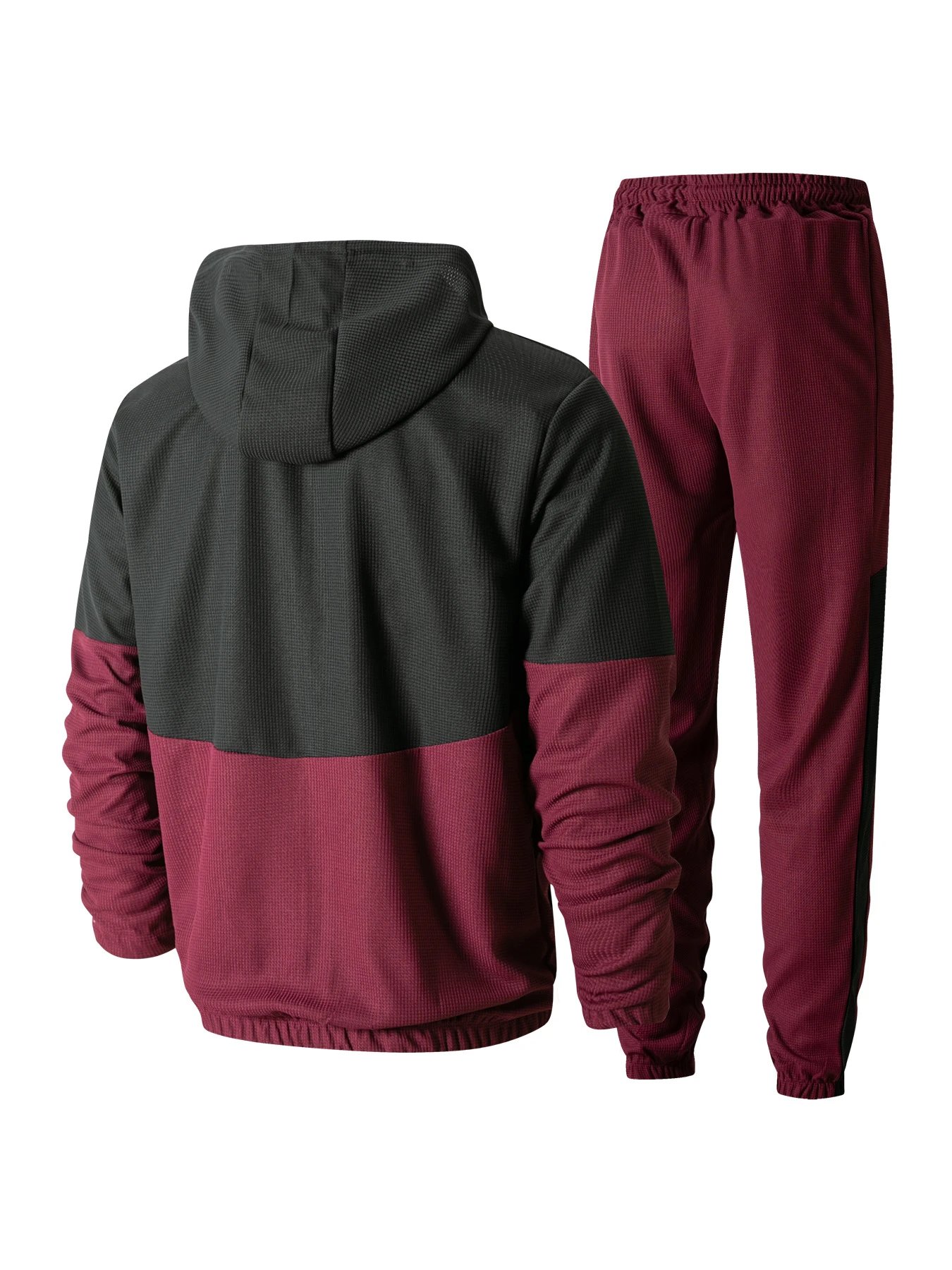 Design Color-Block Windbreaker and Joggers Set Burgundy Black Tracksuit - 12