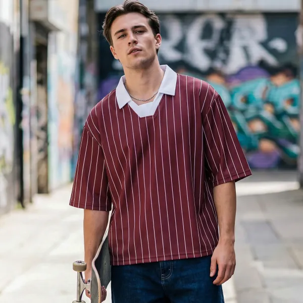 Design Pinstripe Polo Shirt Navy White Tops.polo - 11