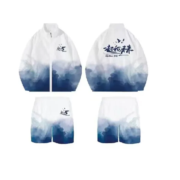 Design Gradient Ink Wash Windbreaker and Shorts Set White Blue Multicolor - 1