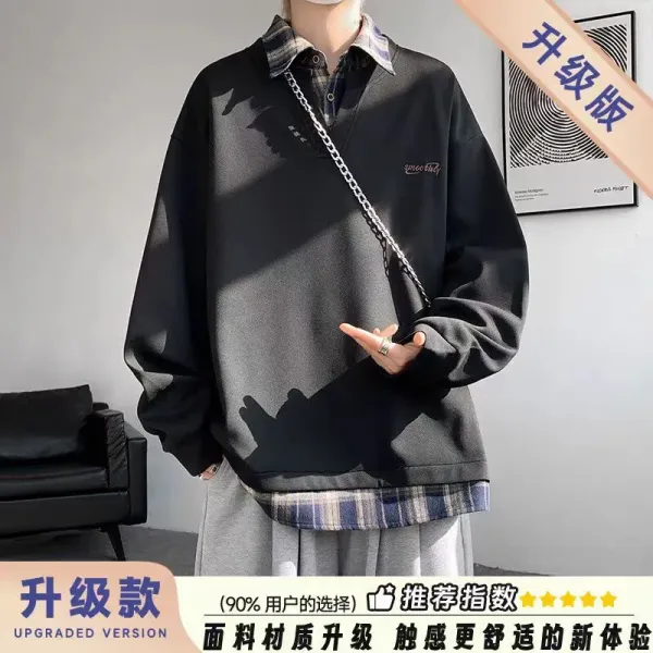 Design Layered Collar Oversized Hoodie Black - 1