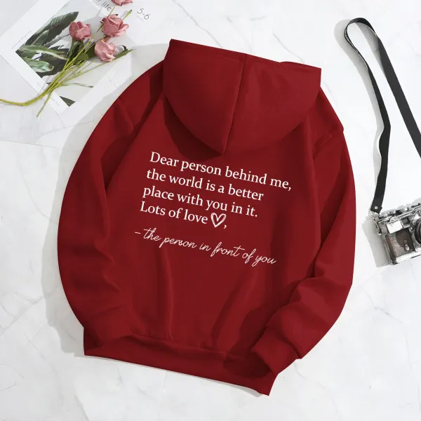 Design Quote Print Burgundy Hoodie - 1