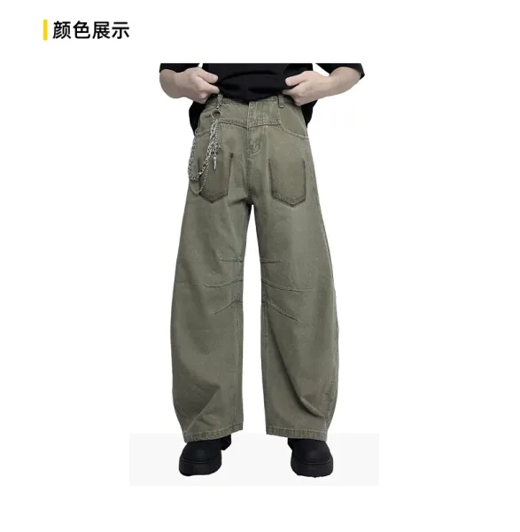 Design Wide-Leg Cargo Jeans Olive Green - 6