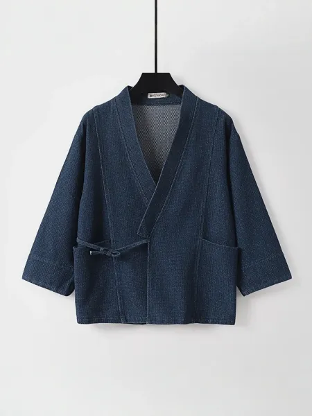 Design Haori Jacket Navy Blue Outerwear - 9