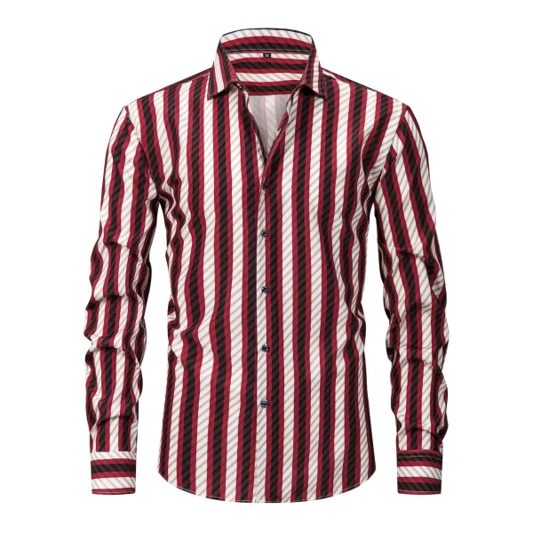 Design Striped Button-Up Shirt in Burgundy, Black, and Cream - 1