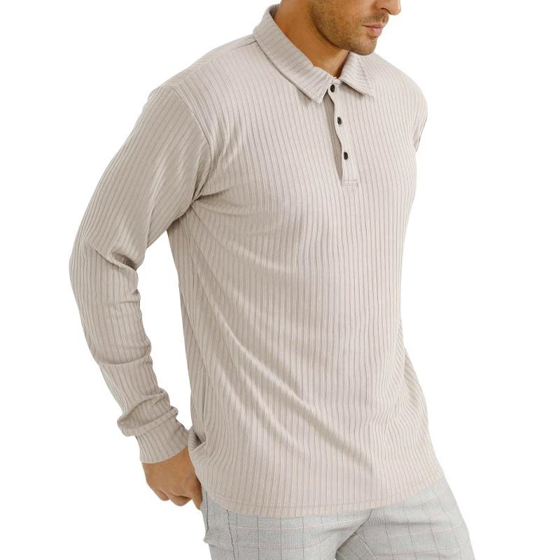 Design Long Sleeve Ribbed Polo Shirt White Tops Polo - 34