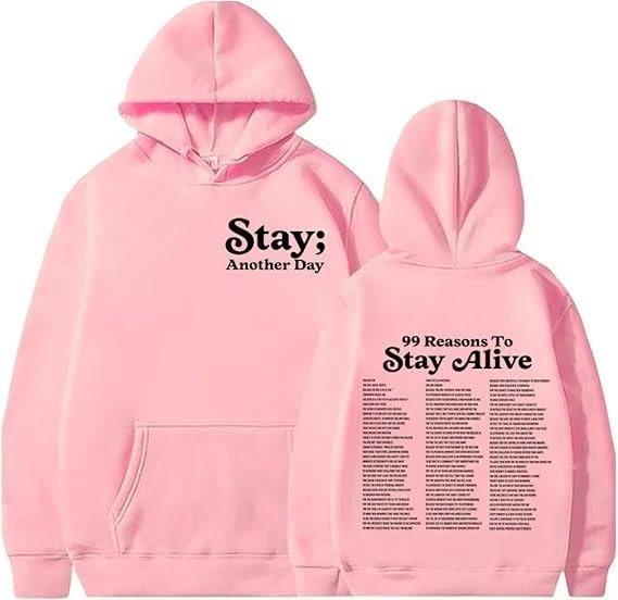Design '100 Reasons To Stay Alive' Graphic Hoodie White - 11