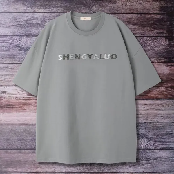 Design SHENGYALUO Thick-Print Silver Graphic T-Shirt T-Shirts - 12