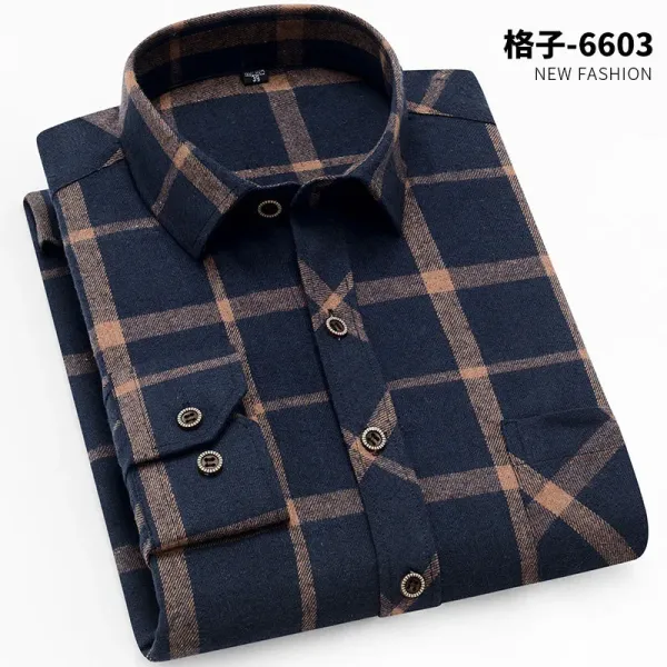 Design -6603 Navy Brown Plaid Shirt Tops Shirt - 1