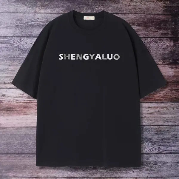 Design SHENGYALUO Thick-Print Silver Graphic T-Shirt T-Shirts - 15
