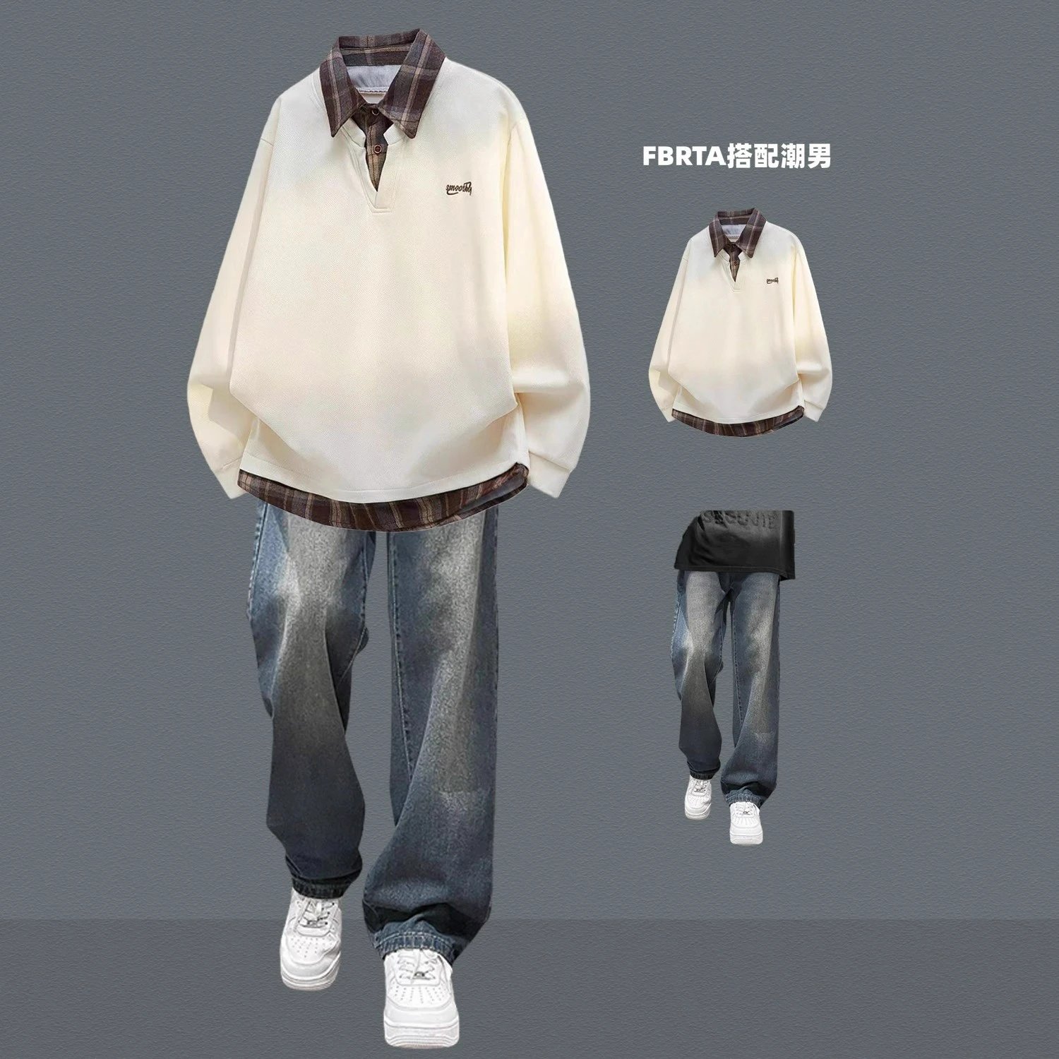 Design FBRTA Gradient Layered Polo Shirt Black Multicolor Jeans Set Tops.polo - 12