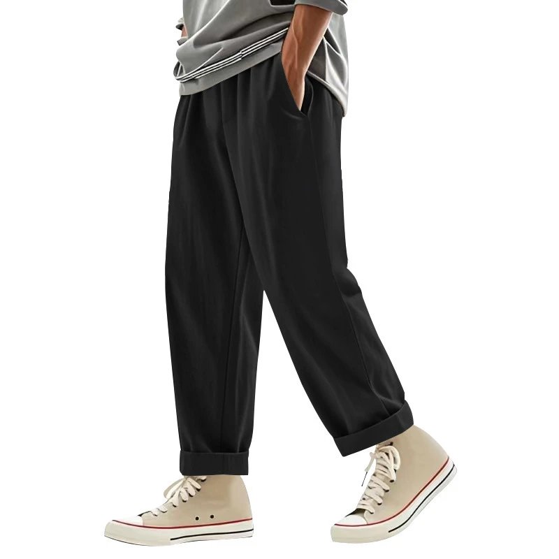 Design Wide-Leg Relaxed Fit Black Pants with Cuffed Hems - 24