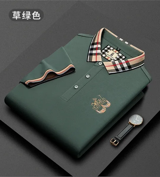Design PAISENLONG Plaid Collar Embroidered Logo Polo Green Polo Shirt - 17
