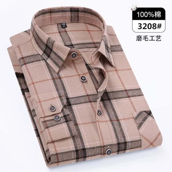 Design Plaid Shirt Beige Brown Grid Pattern Shirt Tops Shirt - 1