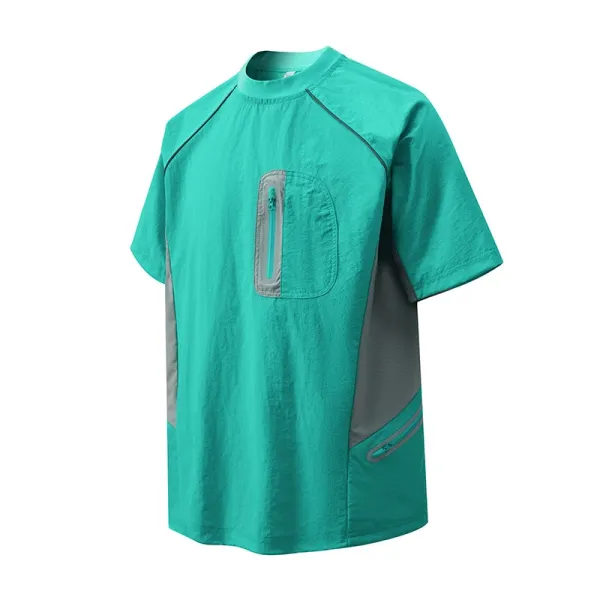 Design Technical Performance T-Shirt Teal with Zippered Pockets - 1