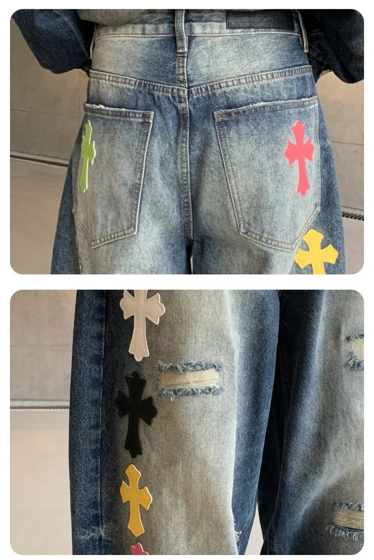 Design Distressed Rhinestone-Embellished Wide-Leg Jeans Gray - 28